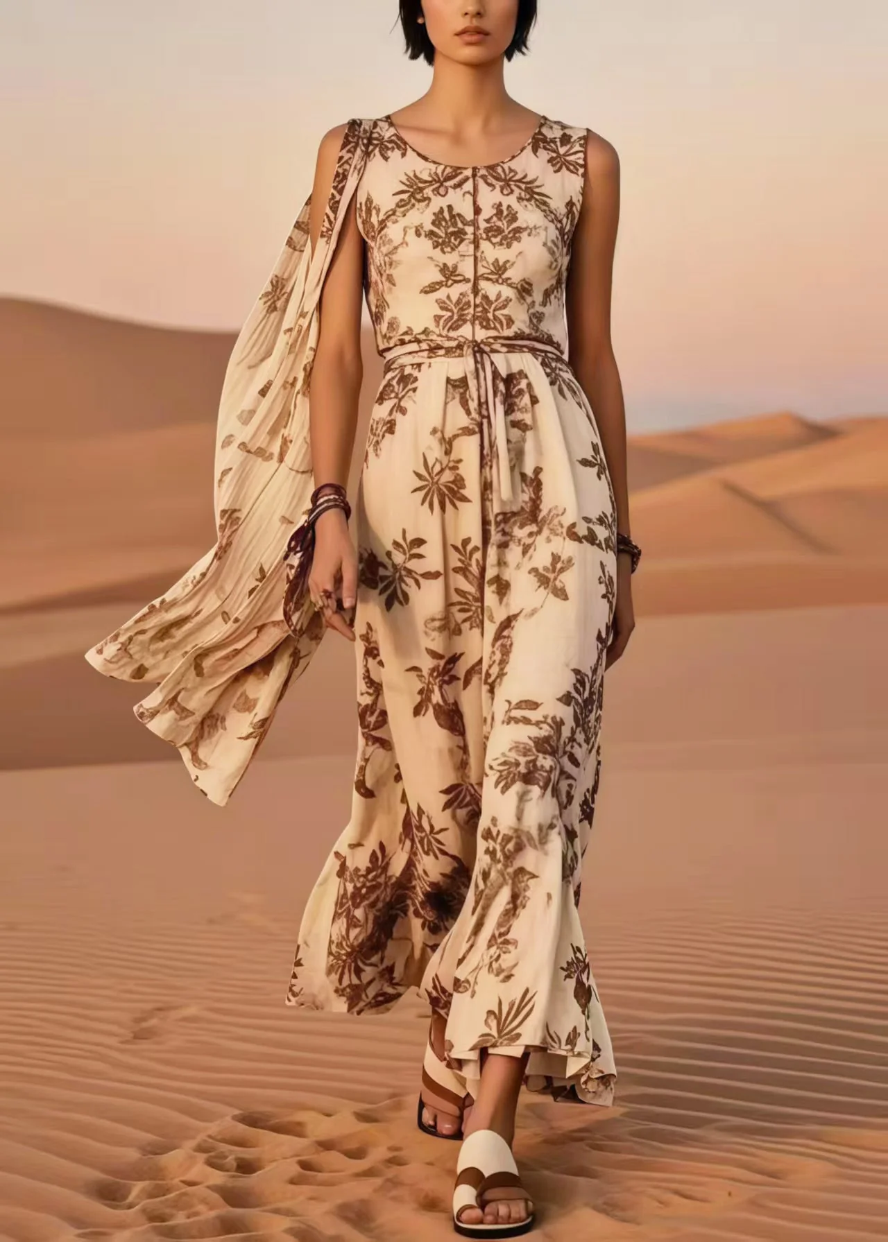 Chic Khaki Asymmetrical Print Cotton Holiday Dresses Summer - Image 5