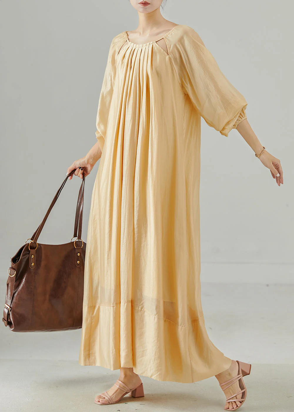 Chic Khaki Oversized Hollow Out Linen Dress Spring - Image 2