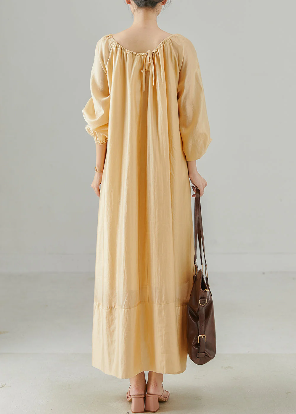 Chic Khaki Oversized Hollow Out Linen Dress Spring - Image 4