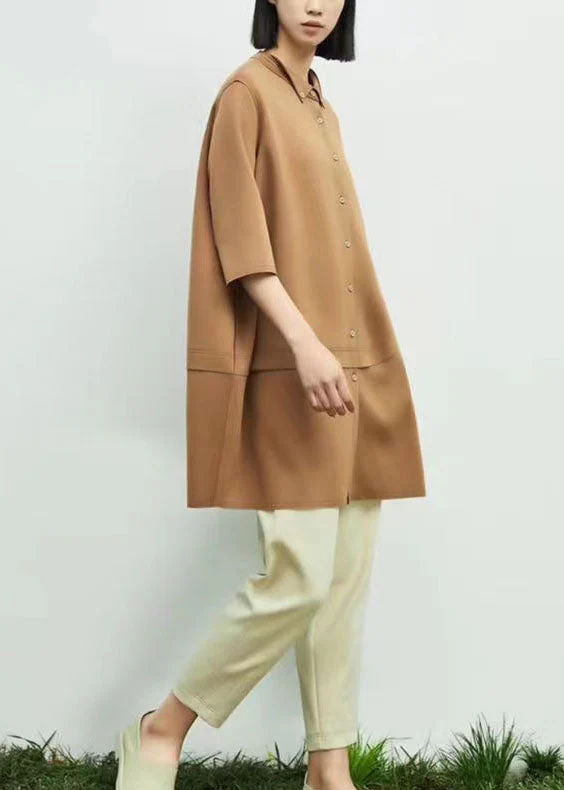 Chic Khaki Peter Pan Collar Asymmetrical Patchwork Cotton Dresses Spring - Image 3