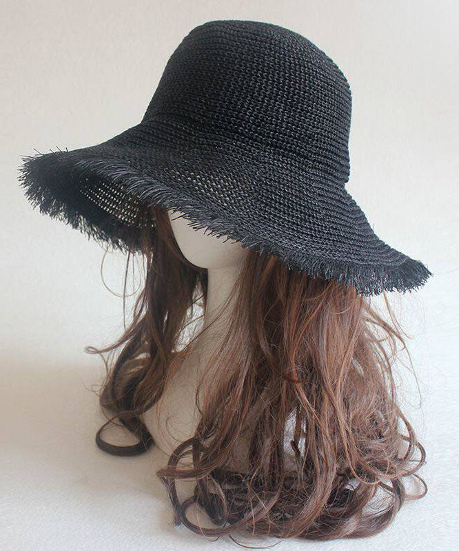 Chic Khaki Tassel Straw Woven Floppy Sun Hat - Image 3