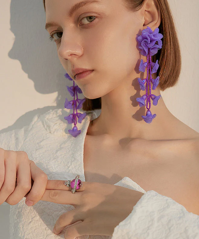 Chic Lavender Flower Tasseled Drop Earrings