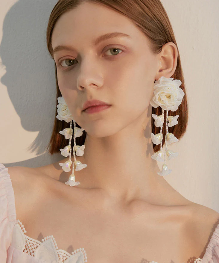 Chic Lavender Flower Tasseled Drop Earrings - Image 2