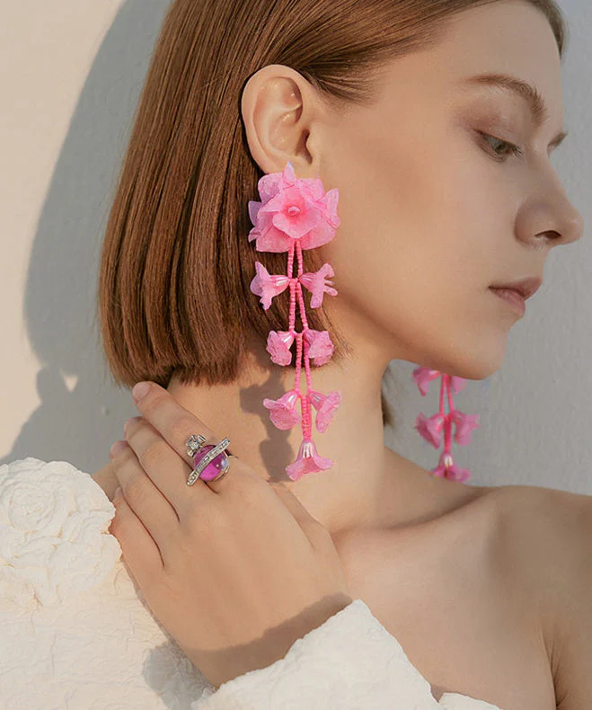 Chic Lavender Flower Tasseled Drop Earrings - Image 4
