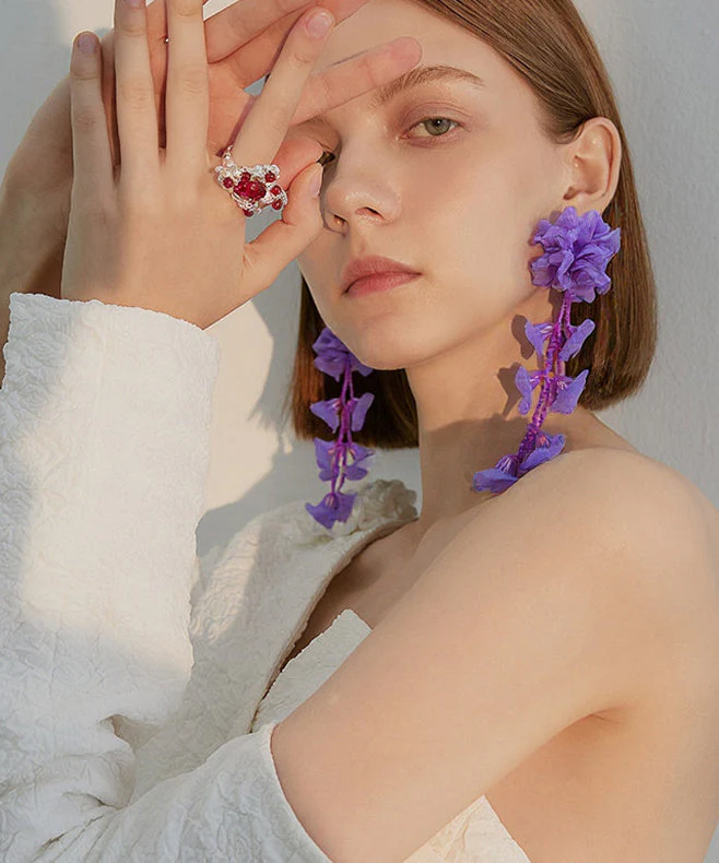 Chic Lavender Flower Tasseled Drop Earrings - Image 5