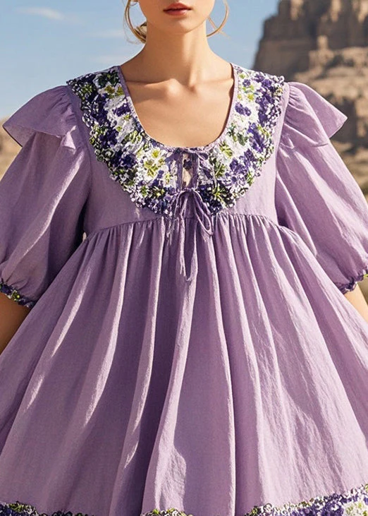 Chic Lavender Oversized Cotton Tea Dresses Summer - Image 2