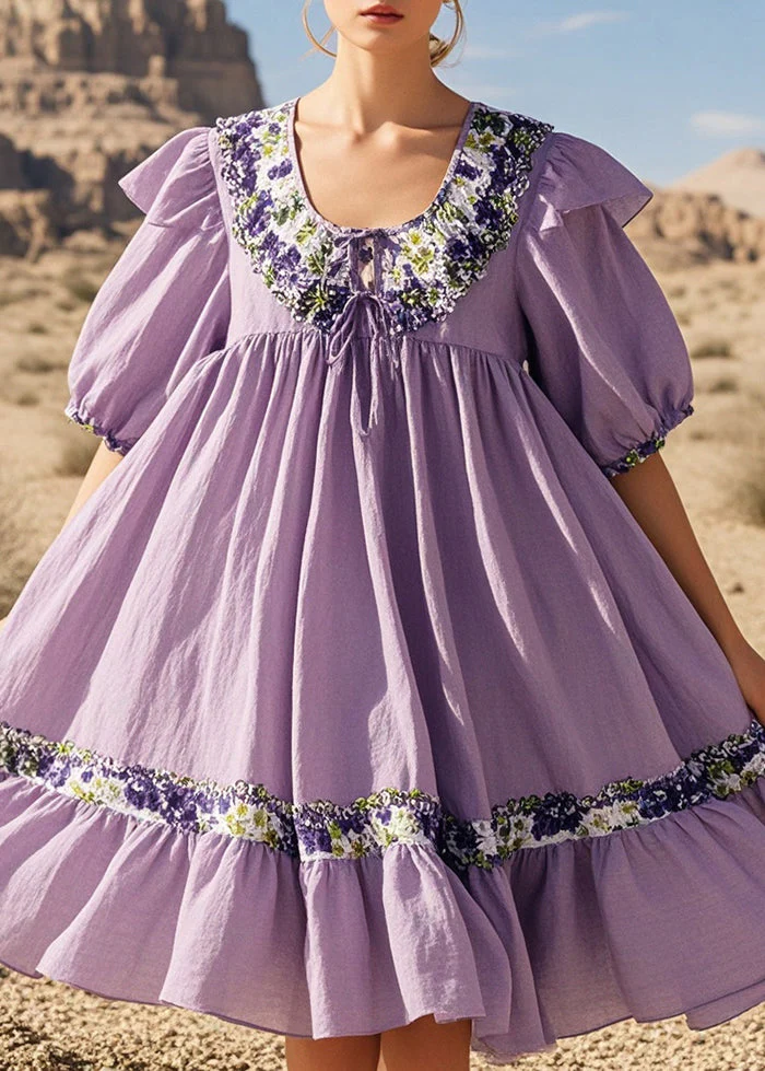 Chic Lavender Oversized Cotton Tea Dresses Summer - Image 3