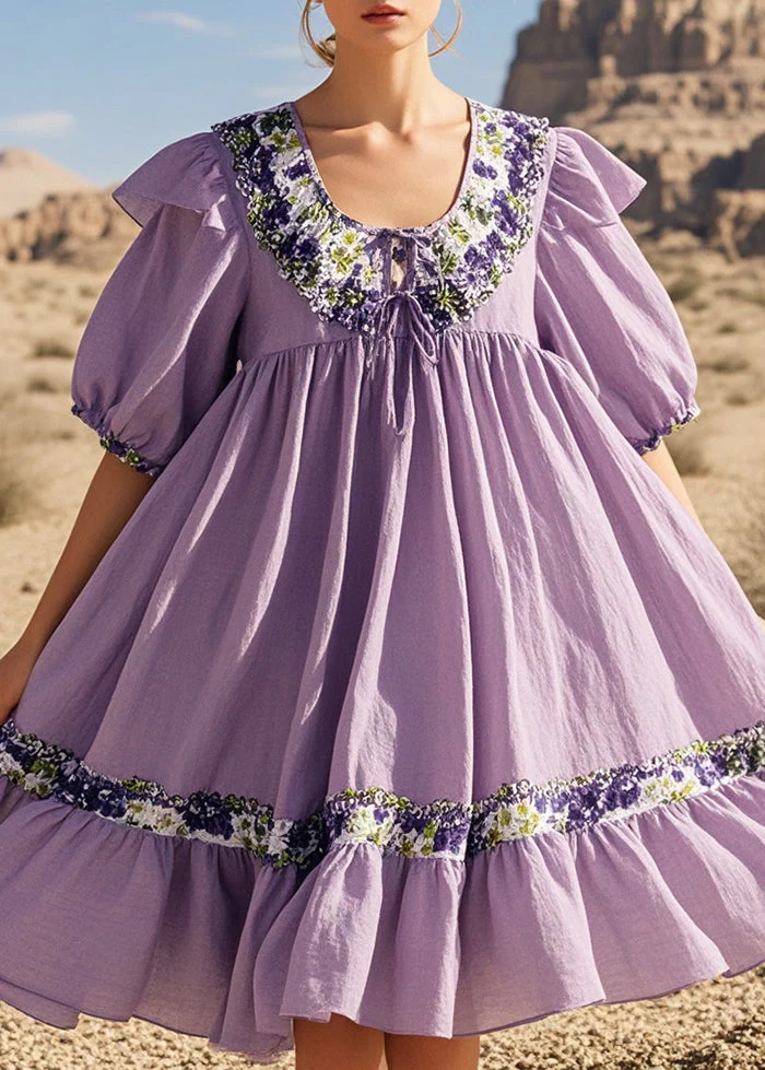 Chic Lavender Oversized Cotton Tea Dresses Summer - Image 5