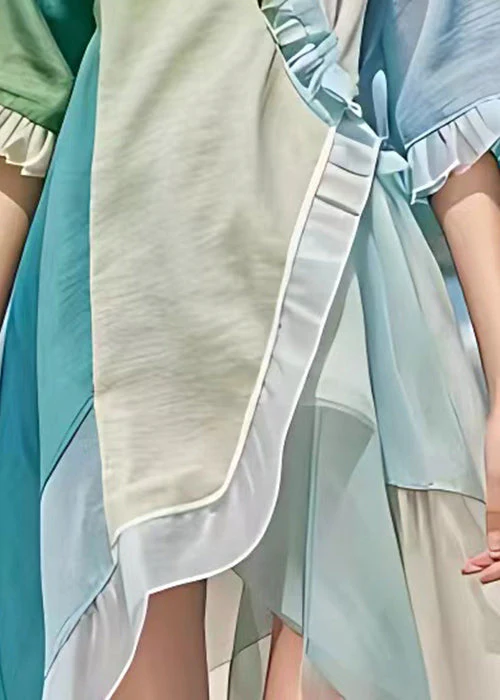Chic Light Blue V Neck Ruffled Chiffon Dress Summer - Image 5