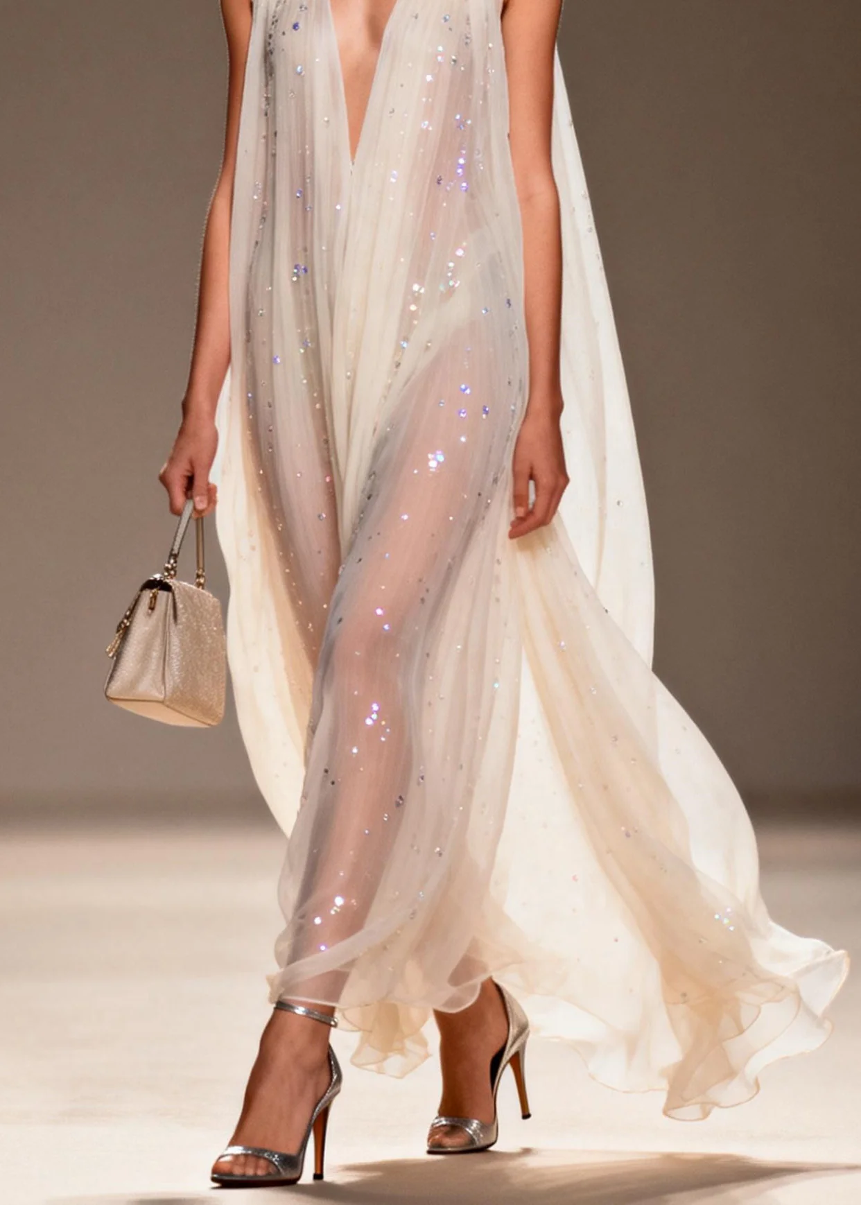 Chic Loose V Neck Zircon Chiffon Dress Sleeveless - Image 4