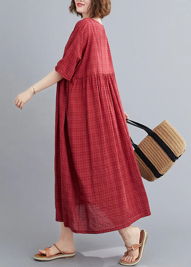 Chic Mulberry O-Neck Wrinkled Maxi Dress Summer - Image 4