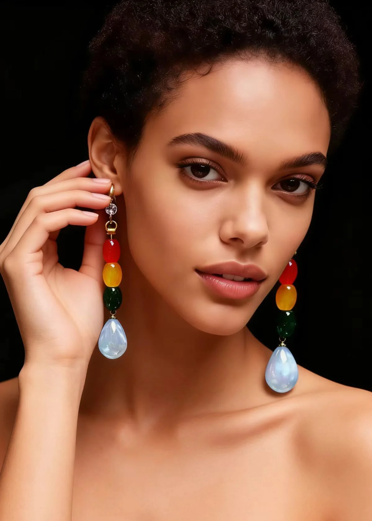 Chic Multicolour Gem Stone Droplet Shape Drop Earrings - Image 3