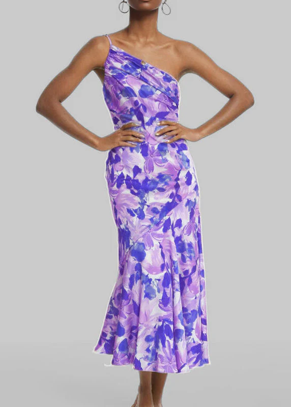 Chic Pink Asymmetrical Print Cotton Spaghetti Strap Dress Sleeveless - Image 2