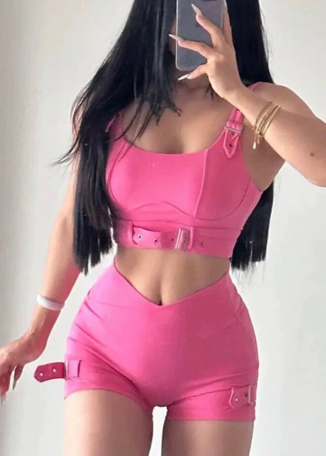 Chic Pink Butt Scrunch Sports Bra And Leggings Set Suit