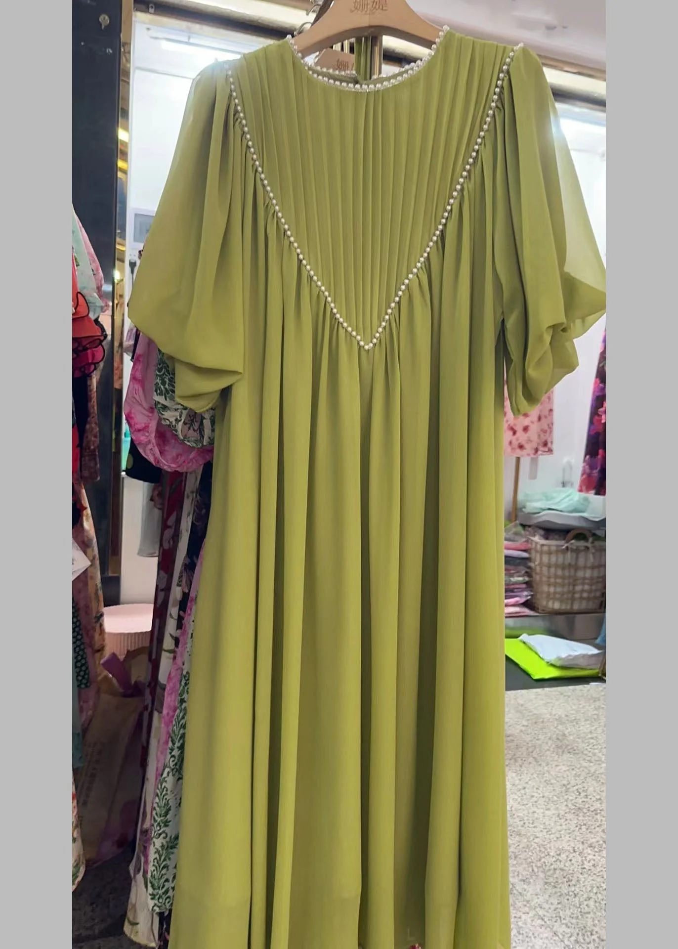 Chic Pink O-Neck Wrinkled Nail Bead Long Traveling Dresses Spring - Image 5