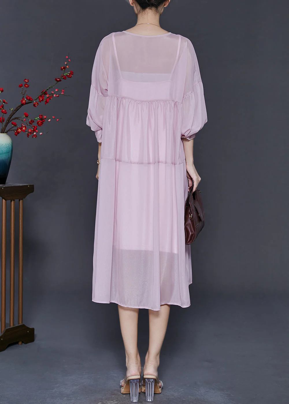 Chic Pink Oversized Draping Chiffon Dresses Two Piece Set Summer - Image 4