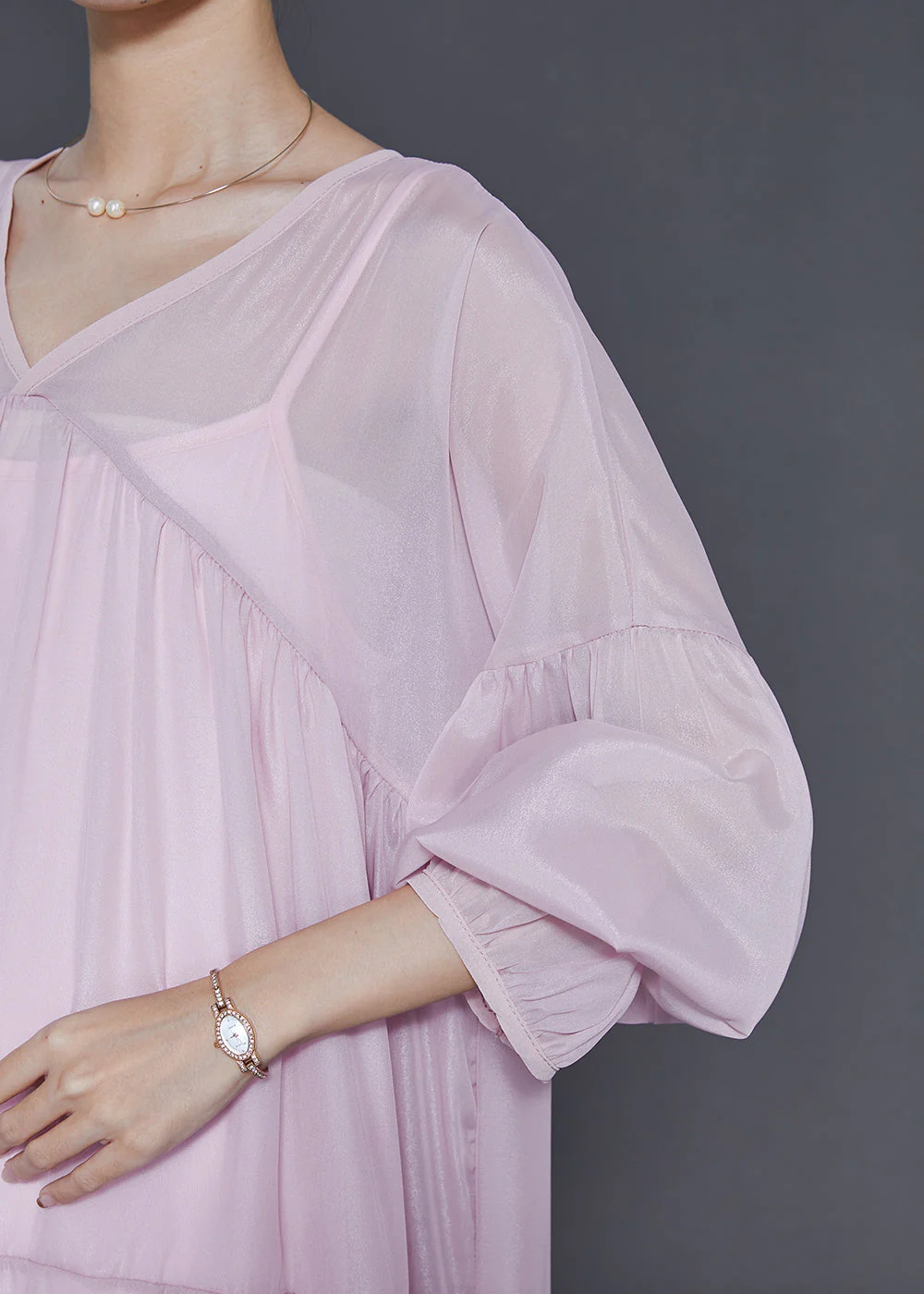 Chic Pink Oversized Draping Chiffon Dresses Two Piece Set Summer - Image 5