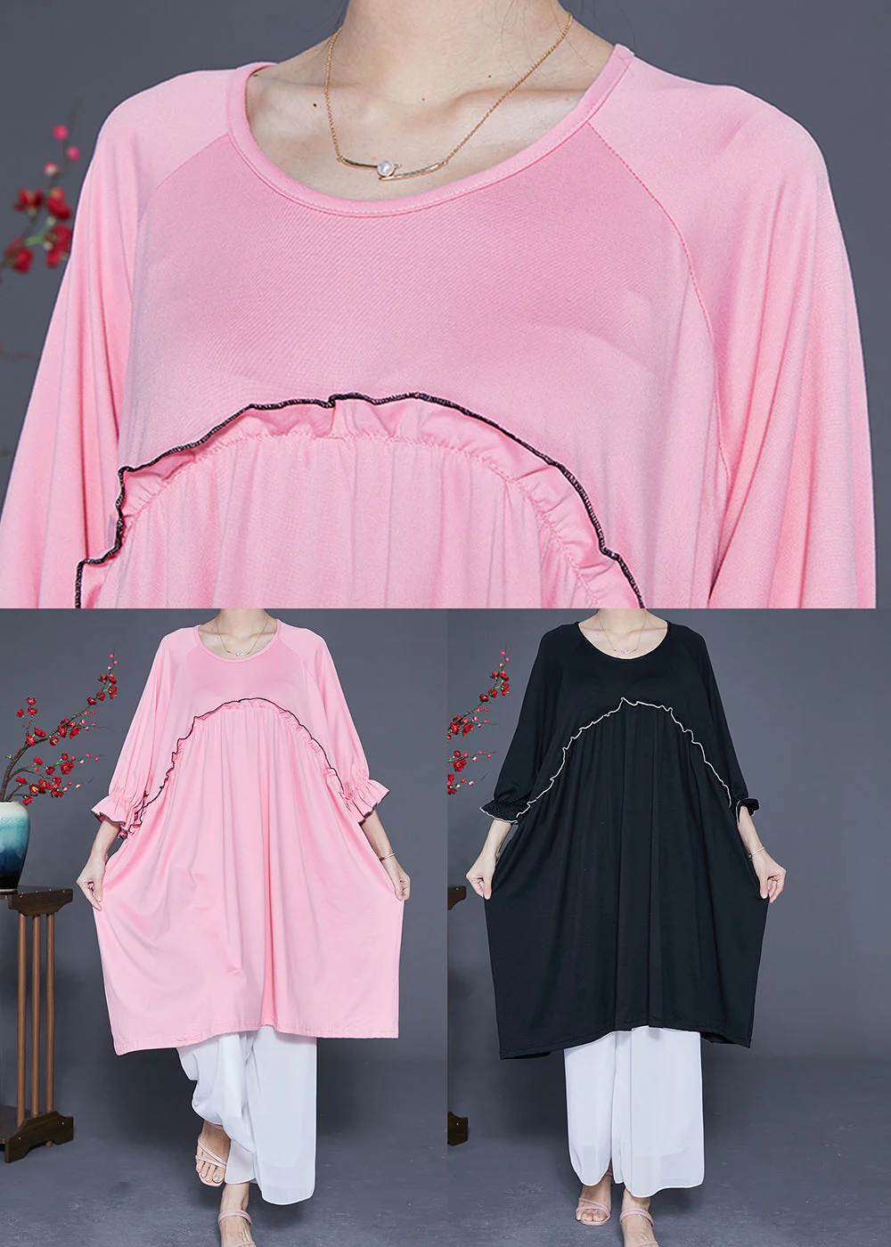 Chic Pink Ruffled Patchwork Cotton A Line Dress Summer - Image 5