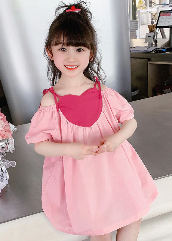 Chic Pink Slash Neck Wrinkled Cotton Slip Mid Dress Sleeveless - Image 3