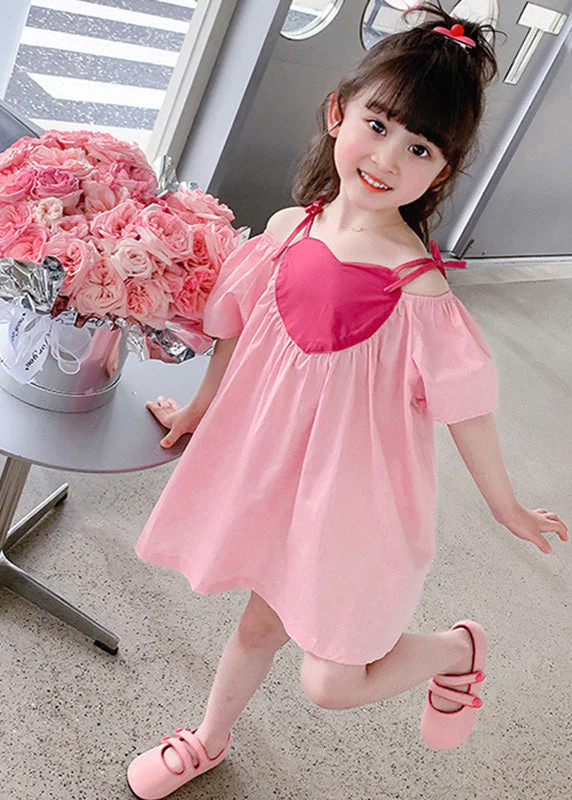 Chic Pink Slash Neck Wrinkled Cotton Slip Mid Dress Sleeveless - Image 4