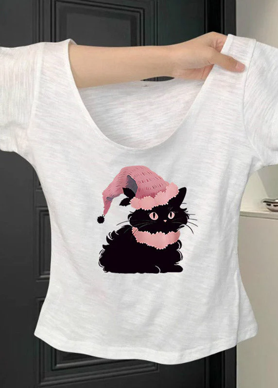 Chic Pink U Neck Animal Print T Shirt Short Sleeve - Image 2