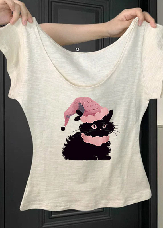 Chic Pink U Neck Animal Print T Shirt Short Sleeve - Image 4