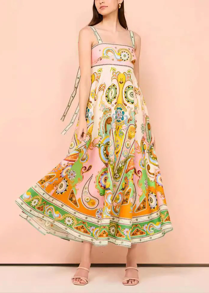 Chic Print Long Spaghetti Strap Sundress Summer