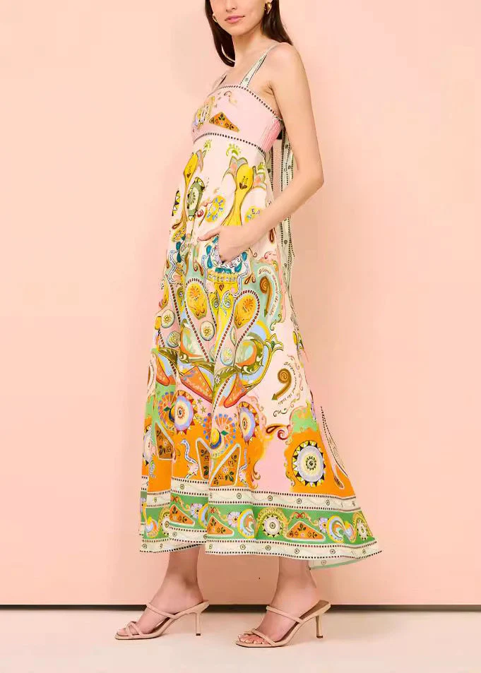 Chic Print Long Spaghetti Strap Sundress Summer - Image 4
