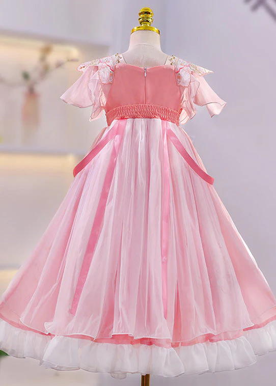 Chic Purple Embroideried Tassel Lace Patchwork Tulle Girls Maxi Dress Summer - Image 4
