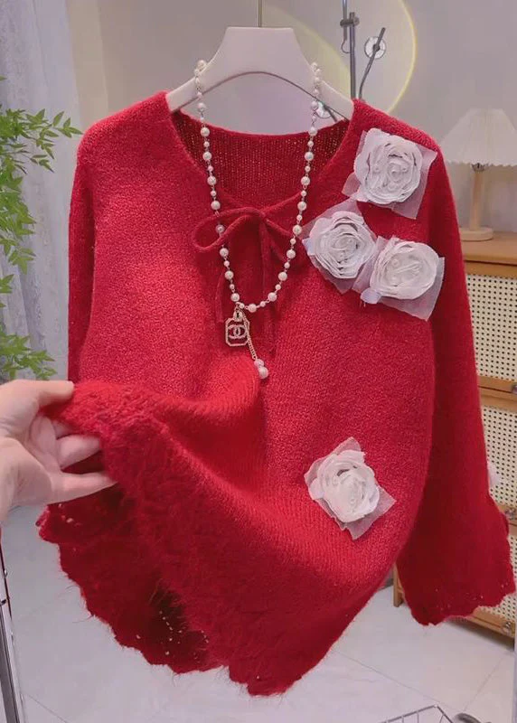 Chic Purple Floral Bow Knit Knit Sweaters Spring - Image 2