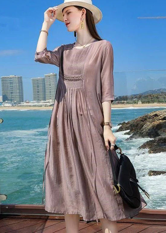 Chic Purple O Neck Patchwork Silk Holiday Dresses Summer - Image 2