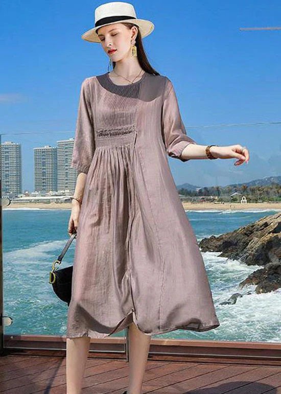 Chic Purple O Neck Patchwork Silk Holiday Dresses Summer - Image 3
