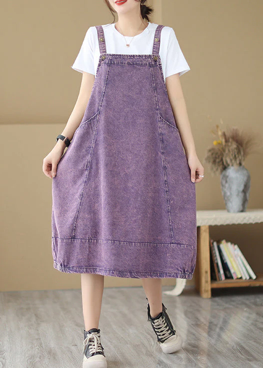 Chic Purple Oversized Patchwork Denim Strap Dress Summer - Image 2