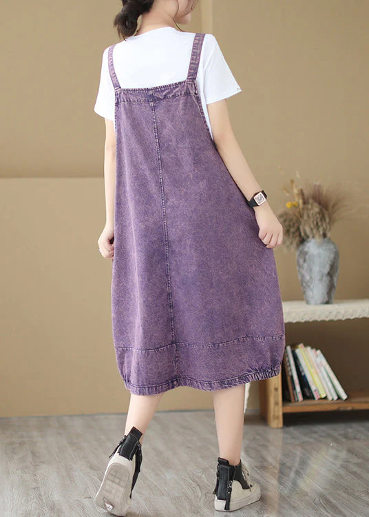 Chic Purple Oversized Patchwork Denim Strap Dress Summer - Image 5