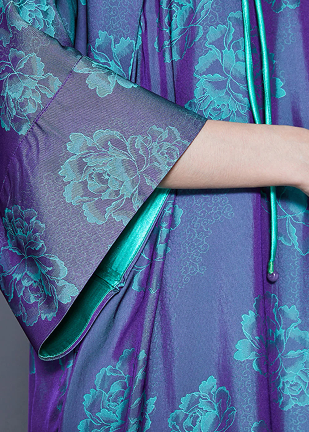 Chic Purple Oversized Print Silk Dresses Bracelet Sleeve - Image 5