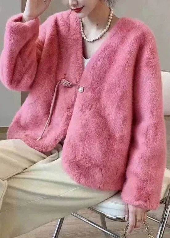 Chic Purple V Neck Tassel Faux Fur Short Jacket Winter - Image 2