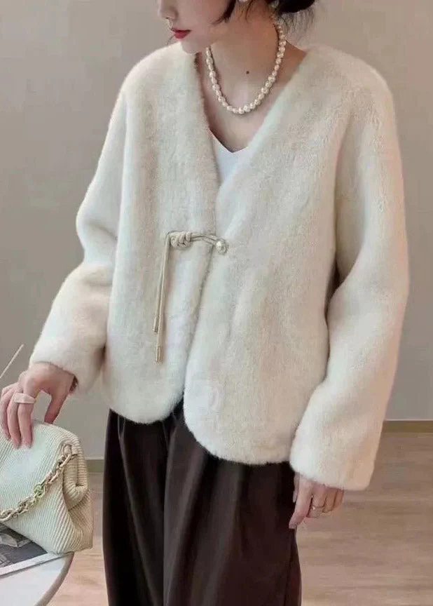 Chic Purple V Neck Tassel Faux Fur Short Jacket Winter - Image 3