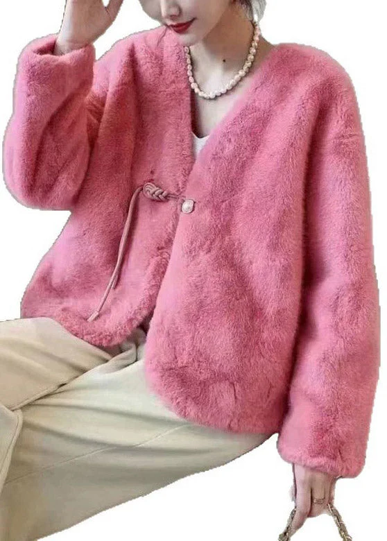Chic Purple V Neck Tassel Faux Fur Short Jacket Winter - Image 5