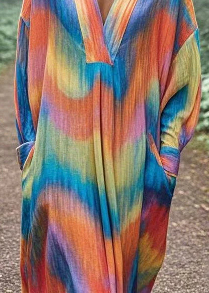 Chic Rainbow Oversized Tie Dye Cotton Robe Dresses Spring - Image 4