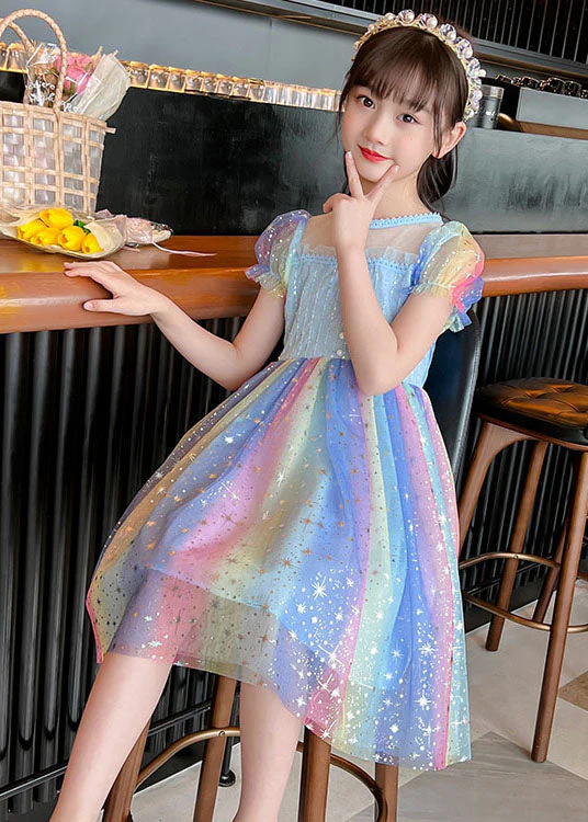 Chic Rainbow Sequins Wrinkled Patchwork Tulle Baby Girls Dress Summer - Image 2