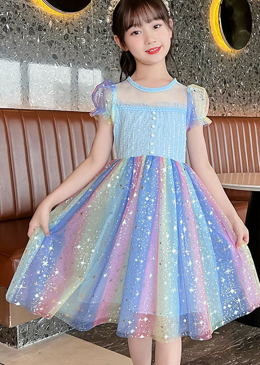Chic Rainbow Sequins Wrinkled Patchwork Tulle Baby Girls Dress Summer - Image 3