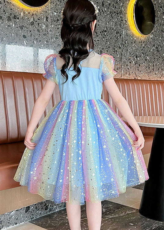 Chic Rainbow Sequins Wrinkled Patchwork Tulle Baby Girls Dress Summer - Image 5