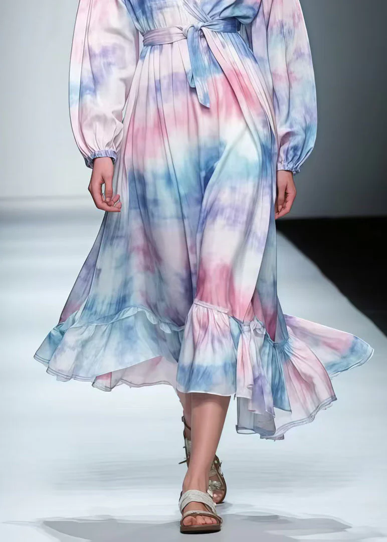 Chic Rainbow Tie Dye Chiffon Tunic Dress Spring - Image 4