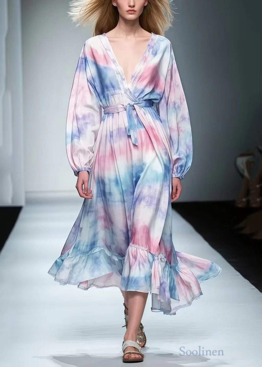 Chic Rainbow Tie Dye Chiffon Tunic Dress Spring - Image 5