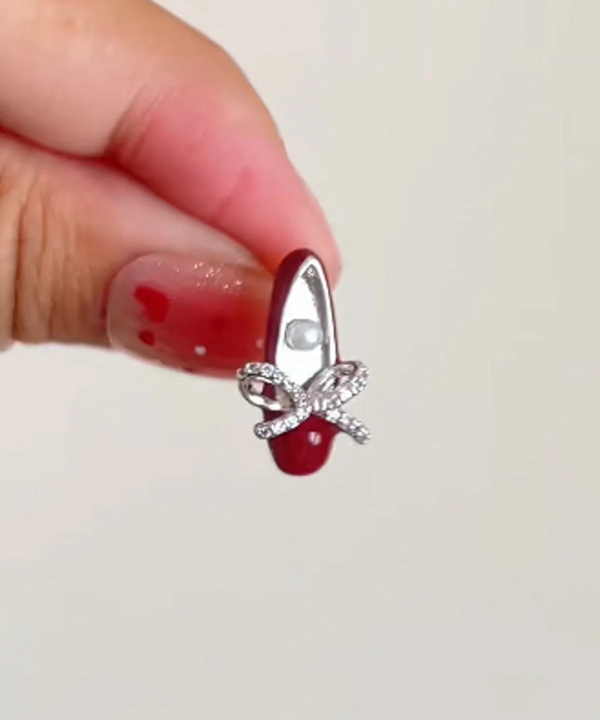 Chic Red Copper Alloy Bow Pearl Ballet Shoes Stud Earrings - Image 5
