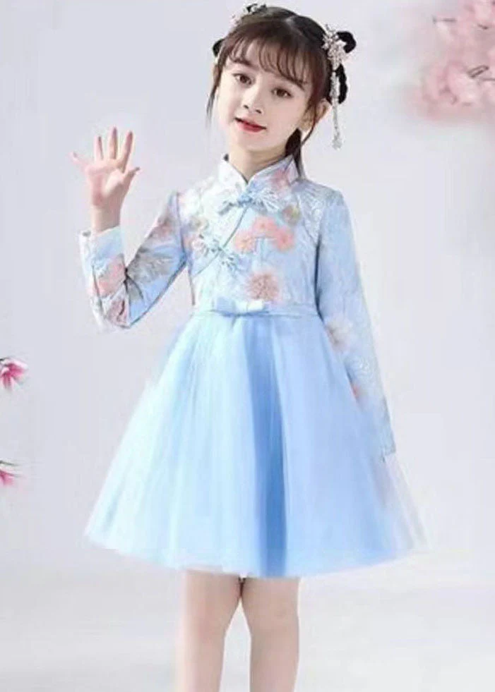 Chic Red Embroideried Tassel Button Kids Girls Mid Dresses Fall - Image 2