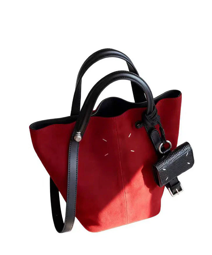 Chic Red Large Capacity Suede Bucket Bag - Image 5