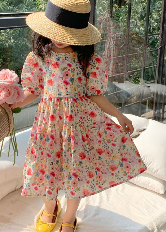 Chic Red O Neck Print Patchwork Cotton Baby Girls Dresses Summer - Image 2