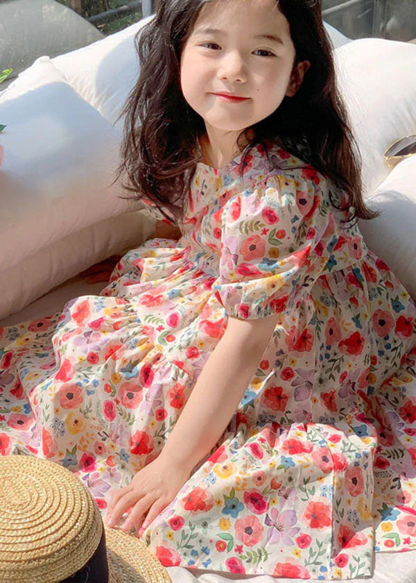 Chic Red O Neck Print Patchwork Cotton Baby Girls Dresses Summer - Image 4