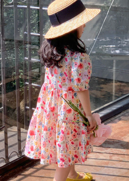 Chic Red O Neck Print Patchwork Cotton Baby Girls Dresses Summer - Image 5